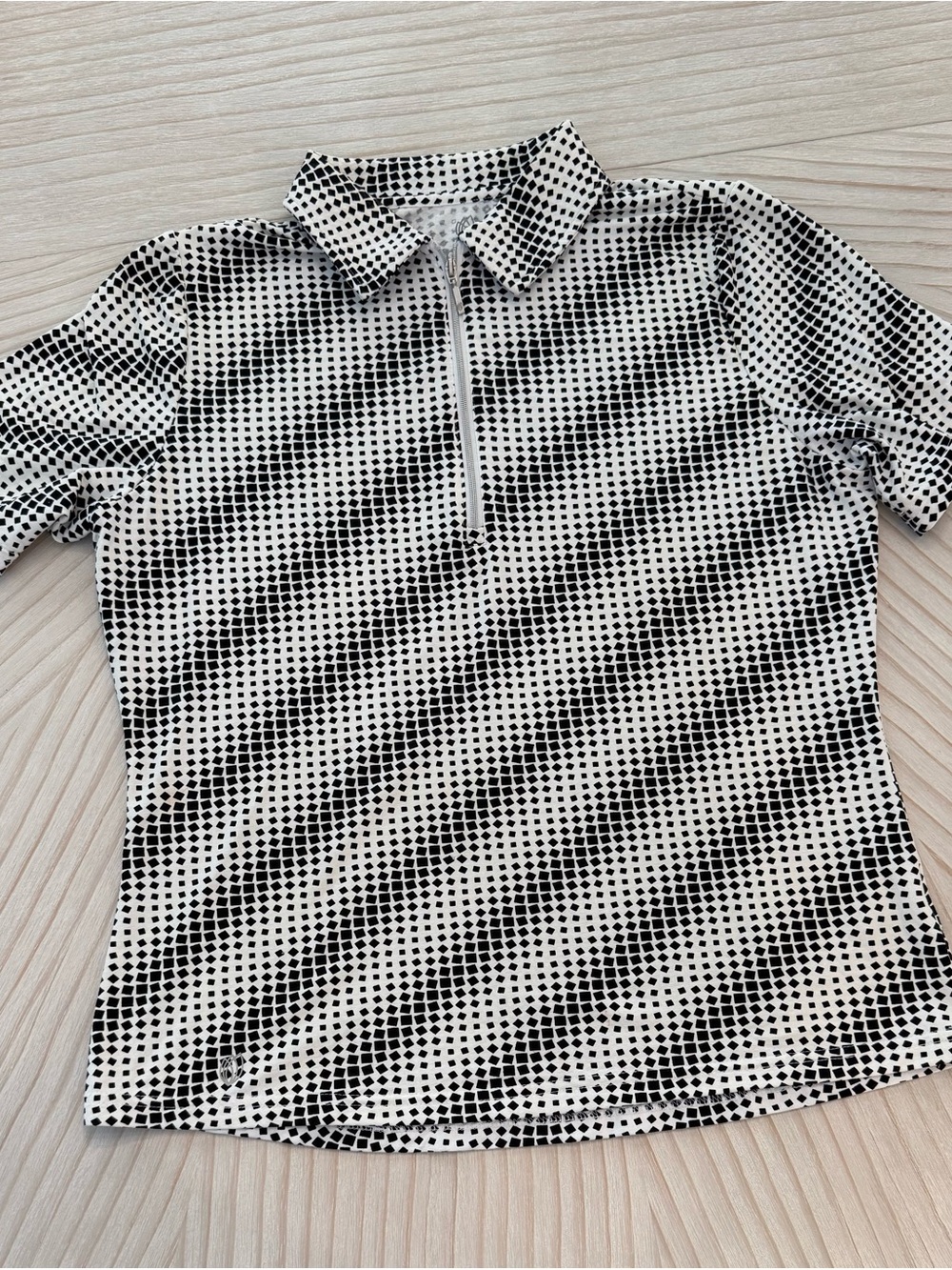 Women's Short Sleeve Polo Top in Black and White GG Blue M